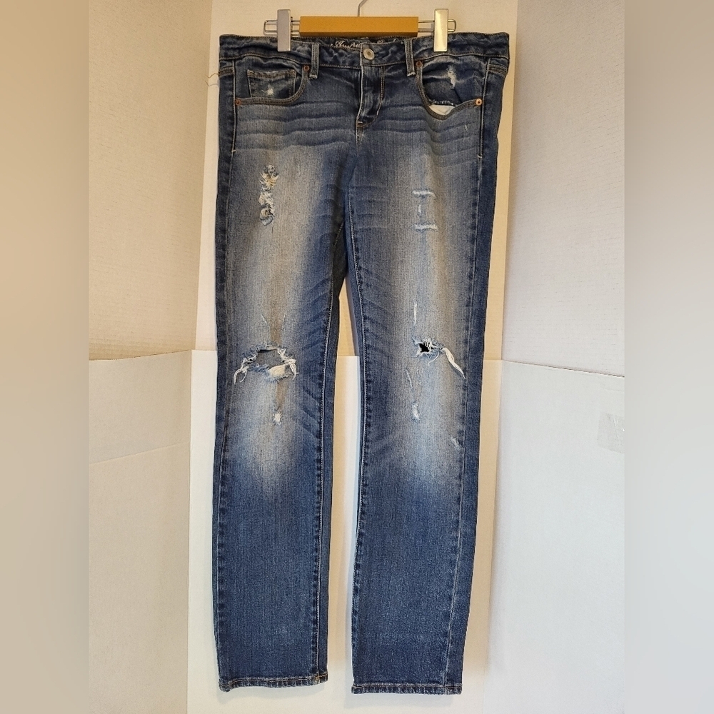 American Eagle Outfitters Distressed Blue Skinny Jeans, Size 12 Reg (34)